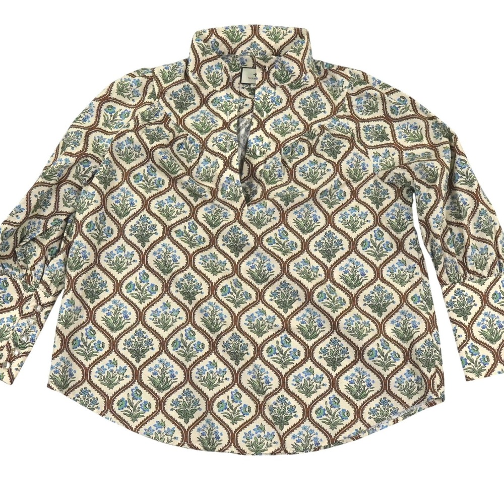 Tuckernuck Porcelain Bouquet Corrigan Blouse Medium Trellis Block Print Top - Picture 3 of 12